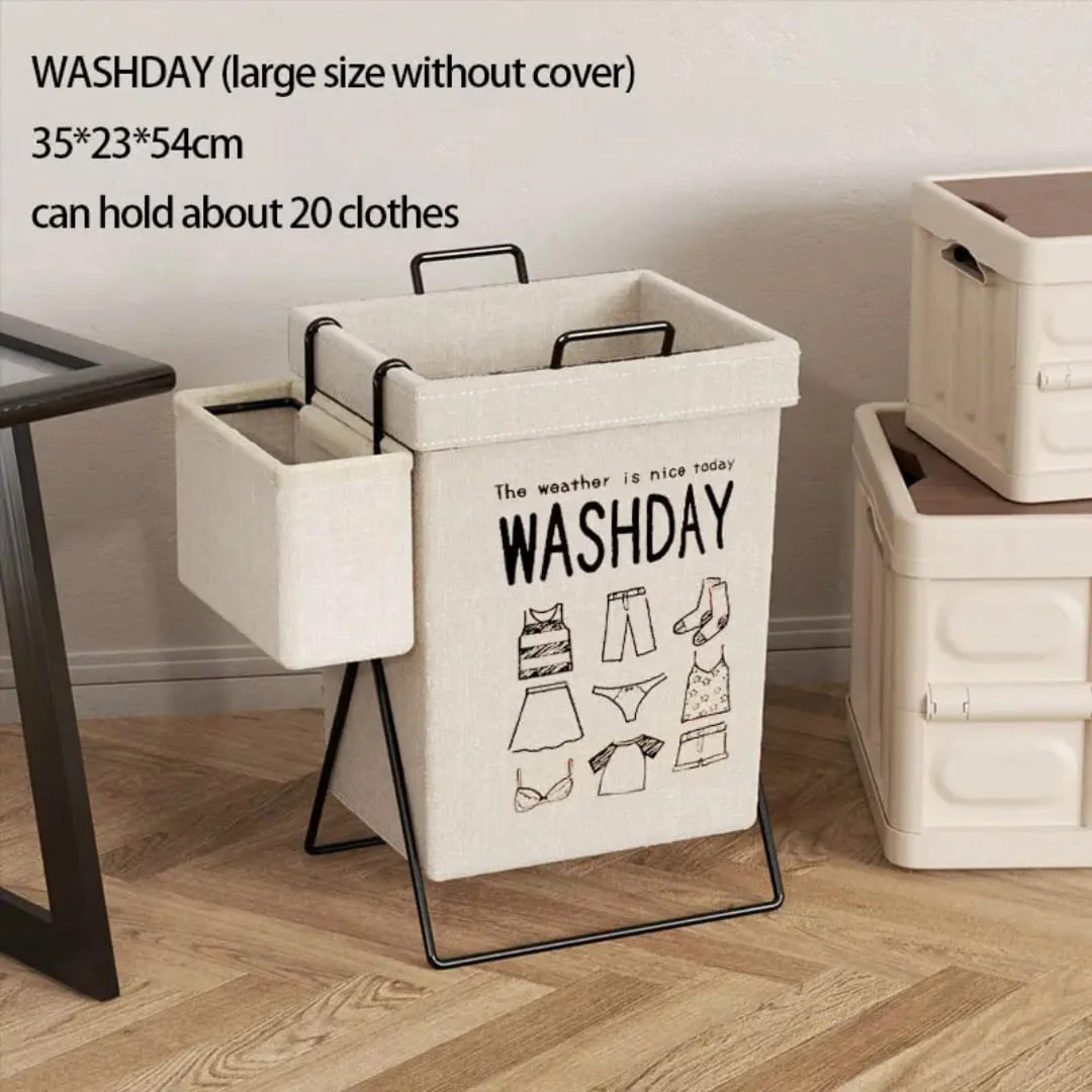 Foldable Travel Waterproof Storage Bag Set Iron Frame Cotton Linen Canvas Laundry Baskets for Dirty Clothes - Image 2
