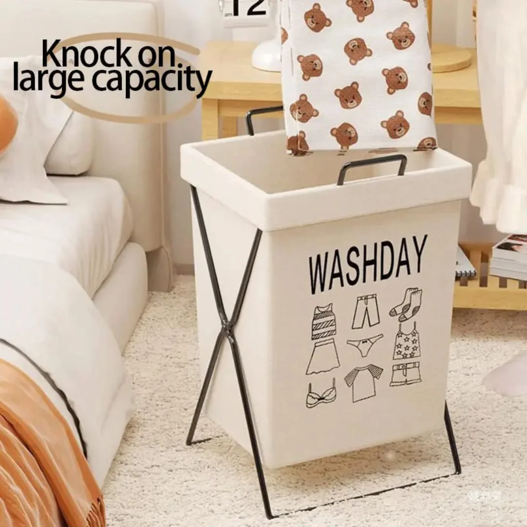 Foldable Travel Waterproof Storage Bag Set Iron Frame Cotton Linen Canvas Laundry Baskets for Dirty Clothes - Image 3