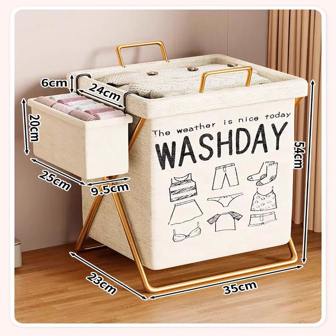 Foldable Travel Waterproof Storage Bag Set Iron Frame Cotton Linen Canvas Laundry Baskets for Dirty Clothes - Image 5